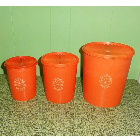 Vintage Orange Tupperware Nesting Canister Set of 3 servalier mcm 1970s storage - Picture 1 of 16